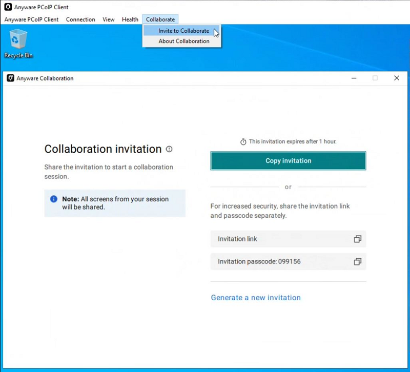 Collaboration top menu item screenshot
