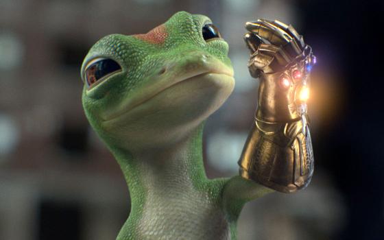 Animated frog with a metal glove